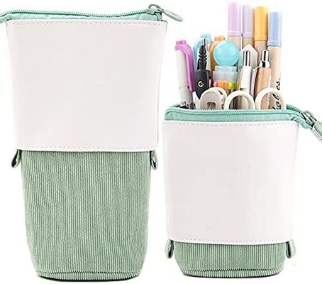 Telescopic Pencil Bag Pen Holder Case Stationery, PU Corduroy Stand-up retractable Transformer Bag Colorful Organizer,