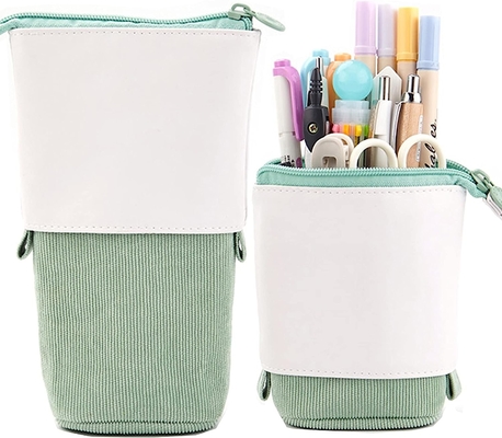Telescopic Pencil Bag Pen Holder Case Stationery, PU Corduroy Stand-up retractable Transformer Bag Colorful Organizer,