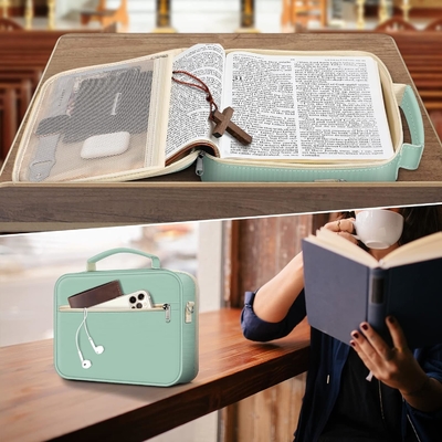 FINPAC Tutup Alkitab Besar dengan tali bahu, tas buku gereja yang dapat dibawa, perlindungan Alkitab dengan slot pena dan ritsleting