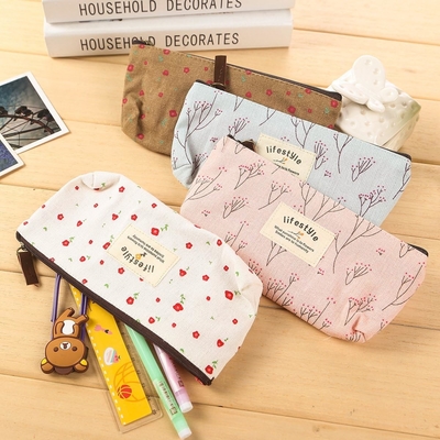 Kasus Pensil, Canvas Bunga Bunga Indah Kasus Pensil Zipper Kain Cantik Pohon Bunga Tas Pen 4 Pcs