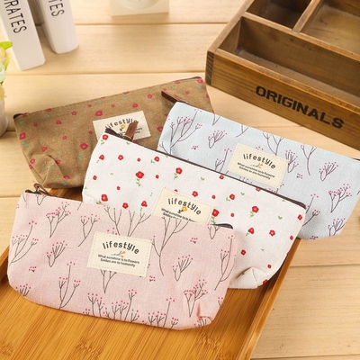 Kasus Pensil, Canvas Bunga Bunga Indah Kasus Pensil Zipper Kain Cantik Pohon Bunga Tas Pen 4 Pcs