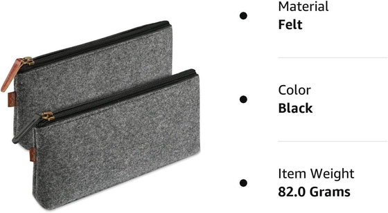 ProCase Pencil Bag Pen Case, Felt Student Stationery Pouch Zipper Bag Untuk Pena, Pensil, Highlighter, Pen Gel, Marker