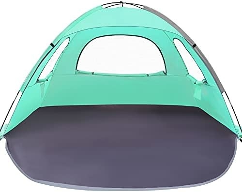 WhiteFang Beach Tent Anti-UV Portable Sun Shade Shelter untuk 3/4/6 Orang, Lantai yang dapat diperluas dengan 3 Lampu Ventilasi Mesh