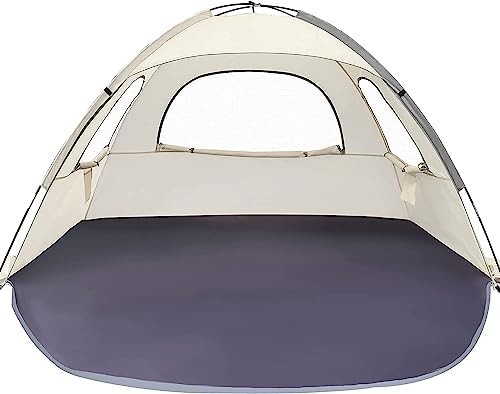 WhiteFang Beach Tent Anti-UV Portable Sun Shade Shelter untuk 3/4/6 Orang, Lantai yang dapat diperluas dengan 3 Lampu Ventilasi Mesh