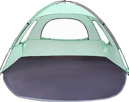WhiteFang Beach Tent Anti-UV Portable Sun Shade Shelter untuk 3/4/6 Orang, Lantai yang dapat diperluas dengan 3 Lampu Ventilasi Mesh