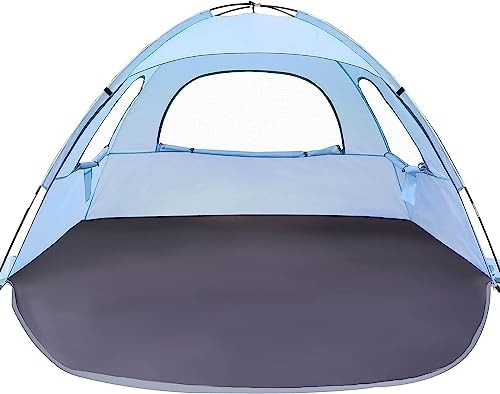 WhiteFang Beach Tent Anti-UV Portable Sun Shade Shelter untuk 3/4/6 Orang, Lantai yang dapat diperluas dengan 3 Lampu Ventilasi Mesh