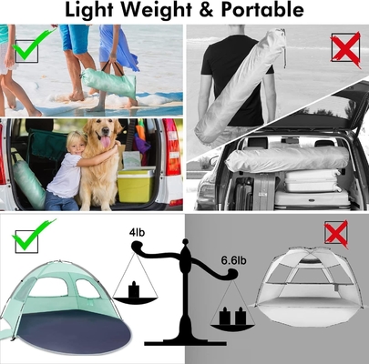 WhiteFang Beach Tent Anti-UV Portable Sun Shade Shelter untuk 3/4/6 Orang, Lantai yang dapat diperluas dengan 3 Lampu Ventilasi Mesh