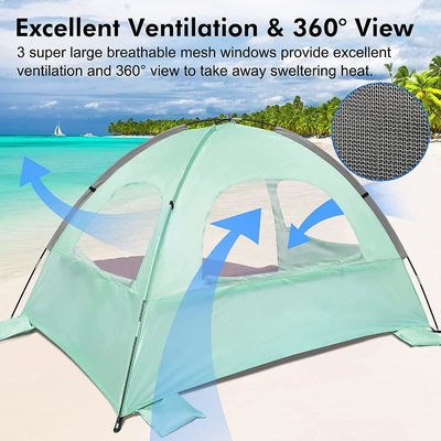WhiteFang Beach Tent Anti-UV Portable Sun Shade Shelter untuk 3/4/6 Orang, Lantai yang dapat diperluas dengan 3 Lampu Ventilasi Mesh