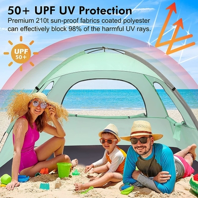 WhiteFang Beach Tent Anti-UV Portable Sun Shade Shelter untuk 3/4/6 Orang, Lantai yang dapat diperluas dengan 3 Lampu Ventilasi Mesh