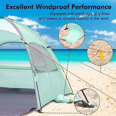 WhiteFang Beach Tent Anti-UV Portable Sun Shade Shelter untuk 3/4/6 Orang, Lantai yang dapat diperluas dengan 3 Lampu Ventilasi Mesh