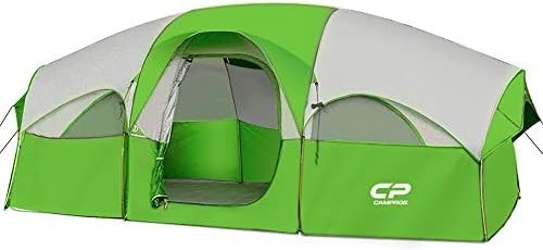 CAMPROS CP Tent 8 Orang Tenda Camping Tenda Keluarga Tahan Cuaca 5 Jendela Rantai Besar, Lapisan Ganda, Terbagi