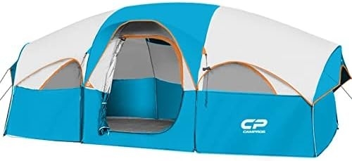 CAMPROS CP Tent 8 Orang Tenda Camping Tenda Keluarga Tahan Cuaca 5 Jendela Rantai Besar, Lapisan Ganda, Terbagi