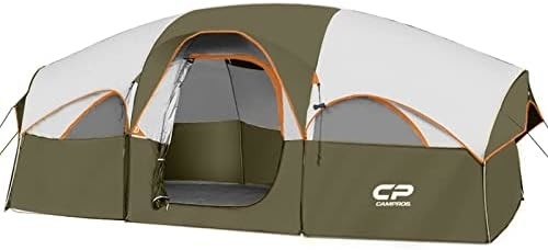 CAMPROS CP Tent 8 Orang Tenda Camping Tenda Keluarga Tahan Cuaca 5 Jendela Rantai Besar, Lapisan Ganda, Terbagi