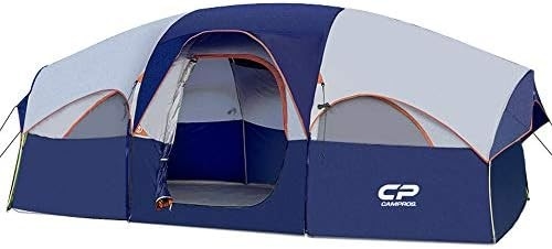 CAMPROS CP Tent 8 Orang Tenda Camping Tenda Keluarga Tahan Cuaca 5 Jendela Rantai Besar, Lapisan Ganda, Terbagi