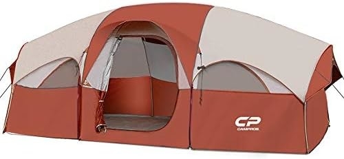 CAMPROS CP Tent 8 Orang Tenda Camping Tenda Keluarga Tahan Cuaca 5 Jendela Rantai Besar, Lapisan Ganda, Terbagi