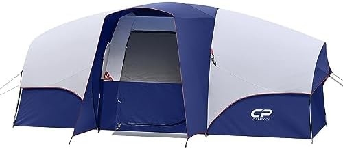CAMPROS CP Tent 8 Orang Tenda Camping Tenda Keluarga Tahan Cuaca 5 Jendela Rantai Besar, Lapisan Ganda, Terbagi