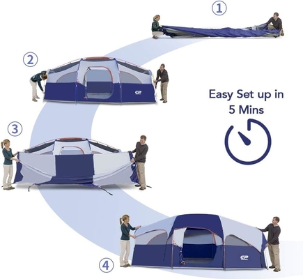 CAMPROS CP Tent 8 Orang Tenda Camping Tenda Keluarga Tahan Cuaca 5 Jendela Rantai Besar, Lapisan Ganda, Terbagi