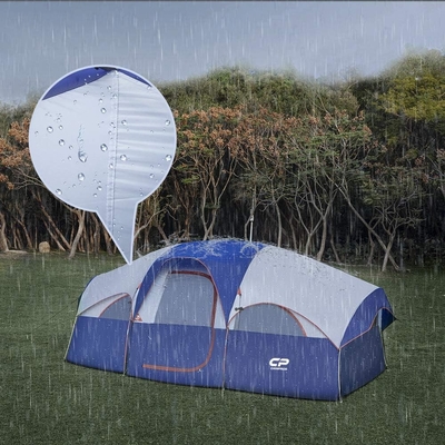 CAMPROS CP Tent 8 Orang Tenda Camping Tenda Keluarga Tahan Cuaca 5 Jendela Rantai Besar, Lapisan Ganda, Terbagi