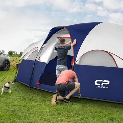 CAMPROS CP Tent 8 Orang Tenda Camping Tenda Keluarga Tahan Cuaca 5 Jendela Rantai Besar, Lapisan Ganda, Terbagi