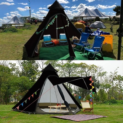 12'x10'x8'Dome Camping Tent 5-6 Orang 4 Musim Lantai Ganda Waterproof Anti-UV Windproof Tent Keluarga Camping Outdoor