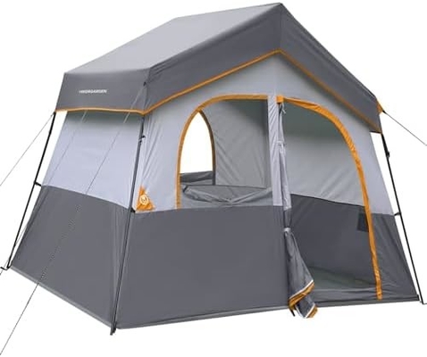 HIKERGARDEN 6 orang tenda perkemahan - portabel mudah mengatur tenda keluarga untuk perkemahan, kain tahan angin tenda kabin luar ruangan