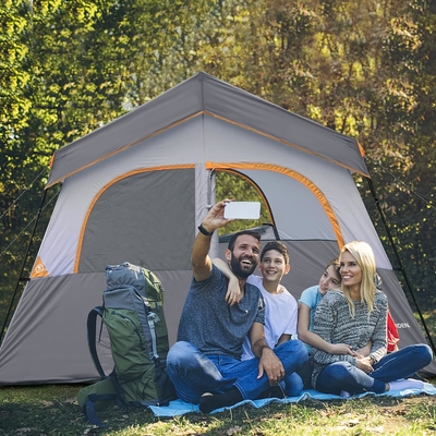 HIKERGARDEN 6 orang tenda perkemahan - portabel mudah mengatur tenda keluarga untuk perkemahan, kain tahan angin tenda kabin luar ruangan