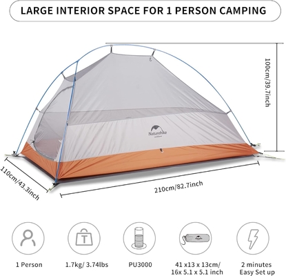 Naturehike Cloud-Up 1 Person Tent Lightweight Backpacking Tent untuk Satu Orang, Waterproof Ultralight Single Person Tent, Do