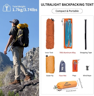 Naturehike Cloud-Up 1 Person Tent Lightweight Backpacking Tent untuk Satu Orang, Waterproof Ultralight Single Person Tent, Do