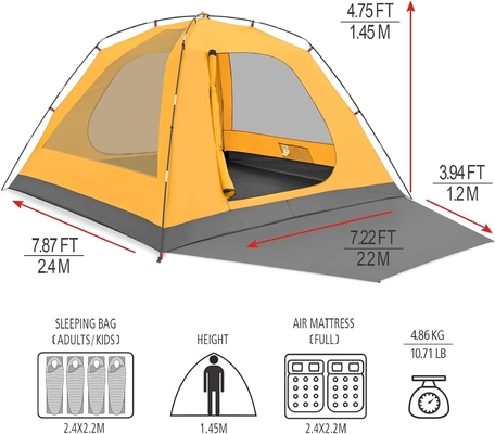 KAZOO 2/4 Orang Tenda Camping Outdoor Waterproof Keluarga Tenda Besar 2/4 Orang Tent Pengaturan Mudah Dengan Porch Layer Ganda