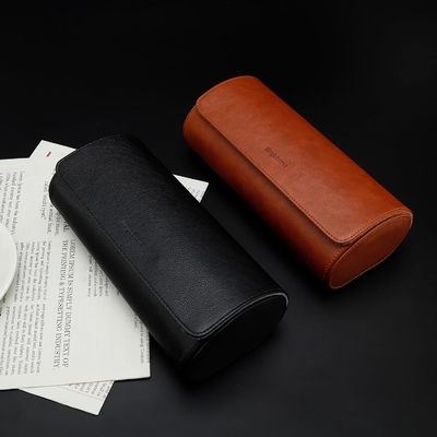 Kasus Jam Tangan Perjalanan, Jam Tangan Roll untuk 3 Jam Tangan, Kulit Palsu Premium, Kemasan kotak hadiah √ Brown √