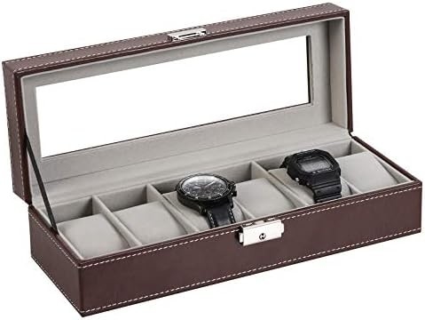 NEX 6 Slot Watch Box Organizer untuk Pria, Black Watch Holder Stand Display Storage Case