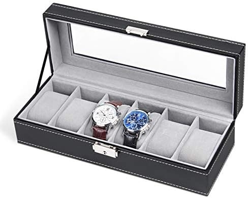 NEX 6 Slot Watch Box Organizer untuk Pria, Black Watch Holder Stand Display Storage Case
