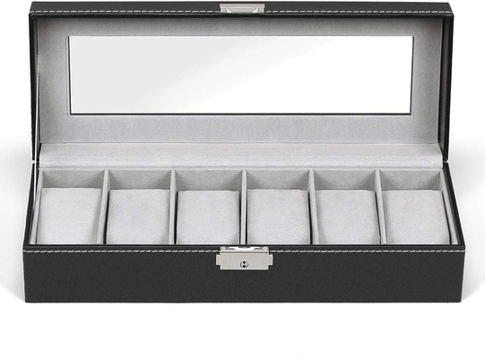 NEX 6 Slot Watch Box Organizer untuk Pria, Black Watch Holder Stand Display Storage Case