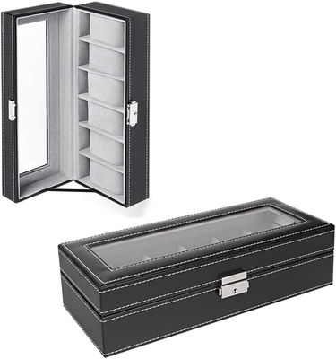 NEX 6 Slot Watch Box Organizer untuk Pria, Black Watch Holder Stand Display Storage Case
