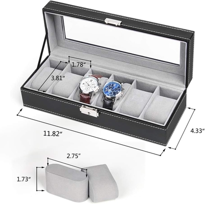 NEX 6 Slot Watch Box Organizer untuk Pria, Black Watch Holder Stand Display Storage Case