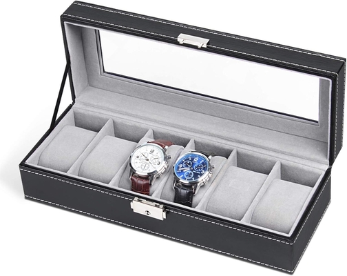 NEX 6 Slot Watch Box Organizer untuk Pria, Black Watch Holder Stand Display Storage Case