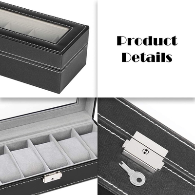 NEX 6 Slot Watch Box Organizer untuk Pria, Black Watch Holder Stand Display Storage Case