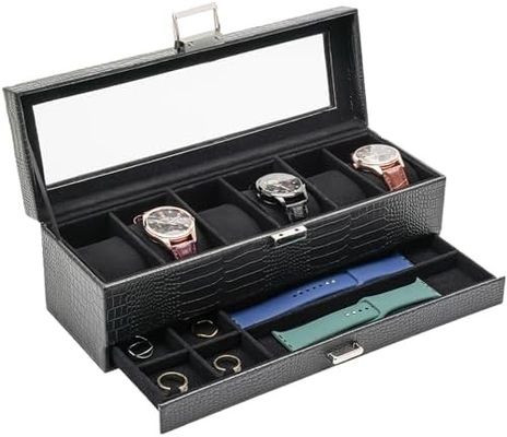 ProCase Watch Box Organizer untuk Pria, 6 Slot Watch Display Case dengan Laci, Hari Ayah Hadiah Pria Watch Holder Watch