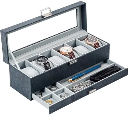 ProCase Watch Box Organizer untuk Pria, 6 Slot Watch Display Case dengan Laci, Hari Ayah Hadiah Pria Watch Holder Watch
