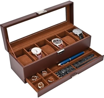 ProCase Watch Box Organizer untuk Pria, 6 Slot Watch Display Case dengan Laci, Hari Ayah Hadiah Pria Watch Holder Watch