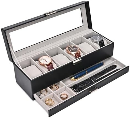 ProCase Watch Box Organizer untuk Pria, 6 Slot Watch Display Case dengan Laci, Hari Ayah Hadiah Pria Watch Holder Watch