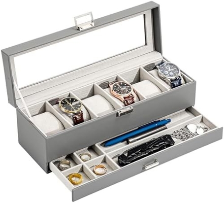ProCase Watch Box Organizer untuk Pria, 6 Slot Watch Display Case dengan Laci, Hari Ayah Hadiah Pria Watch Holder Watch