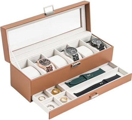 ProCase Watch Box Organizer untuk Pria, 6 Slot Watch Display Case dengan Laci, Hari Ayah Hadiah Pria Watch Holder Watch