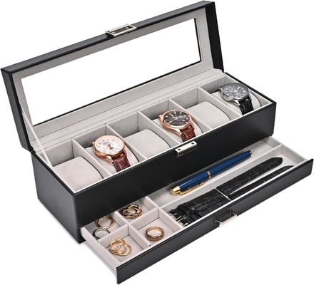 ProCase Watch Box Organizer untuk Pria, 6 Slot Watch Display Case dengan Laci, Hari Ayah Hadiah Pria Watch Holder Watch