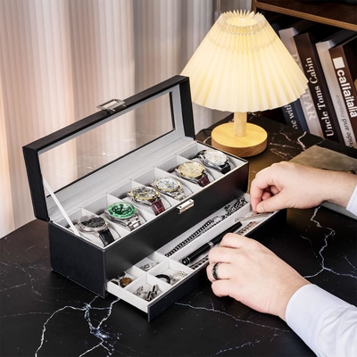 ProCase Watch Box Organizer untuk Pria, 6 Slot Watch Display Case dengan Laci, Hari Ayah Hadiah Pria Watch Holder Watch