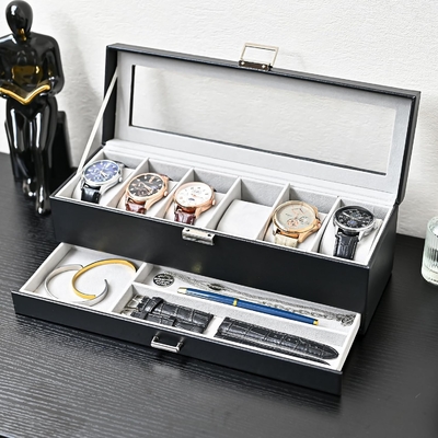 ProCase Watch Box Organizer untuk Pria, 6 Slot Watch Display Case dengan Laci, Hari Ayah Hadiah Pria Watch Holder Watch