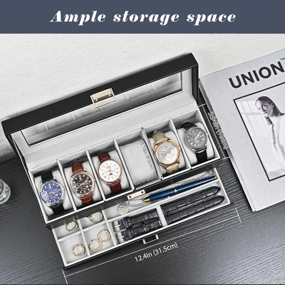 ProCase Watch Box Organizer untuk Pria, 6 Slot Watch Display Case dengan Laci, Hari Ayah Hadiah Pria Watch Holder Watch