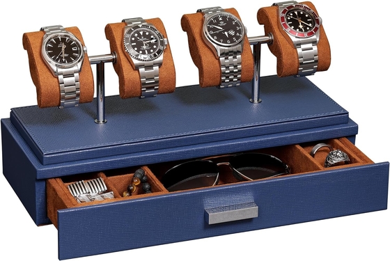 ROTHWELL Luxury Watch Display Case for 4 Watches ️ Kotak jam tangan kulit dengan penutup akrilik dan slide yang bisa dilepas di bantal