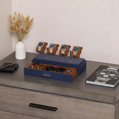 ROTHWELL Luxury Watch Display Case for 4 Watches ️ Kotak jam tangan kulit dengan penutup akrilik dan slide yang bisa dilepas di bantal