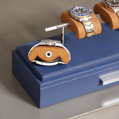 ROTHWELL Luxury Watch Display Case for 4 Watches ️ Kotak jam tangan kulit dengan penutup akrilik dan slide yang bisa dilepas di bantal